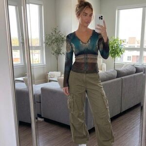 Vintage Y2K Sheer Mesh Blouse Boho Cyber Fairy Grunge Indie Sleaze